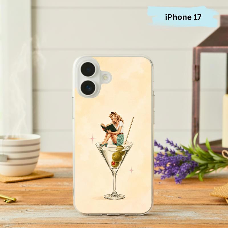 Retro Book Lover Art - Reading Girl Martini Aesthetic Phone Case IPhone - Bookorys