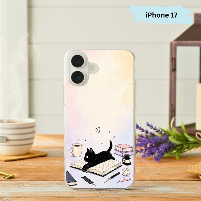 Whimsical Black Cat Reader - Cozy Book Lover Design Phone Case IPhone - Bookorys