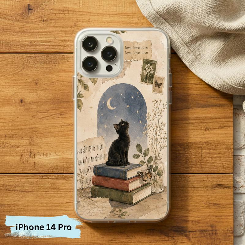 Black Cat Book Aesthetic - Vintage Moonlight Reader Phone Case IPhone