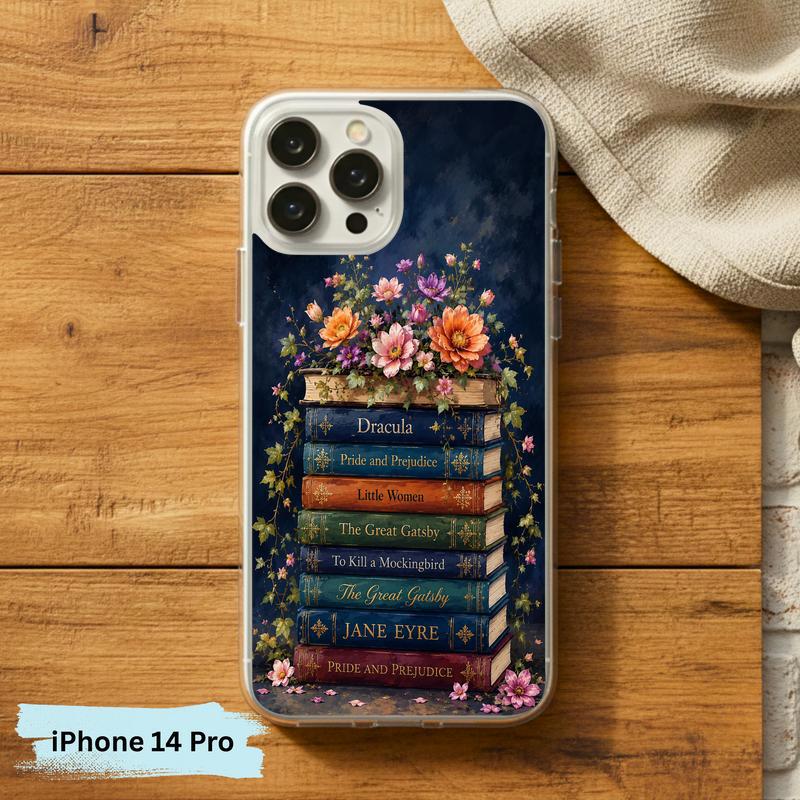 Classic Literature Floral Stack - Vintage Book Lover Aesthetic Phone Case IPhone