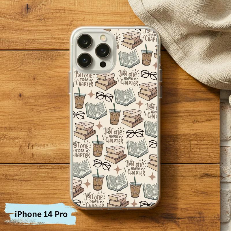 Just One More Chapter Pattern - Books And Coffee Aesthetic Phone Case IPhone