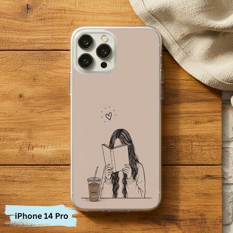 Minimal Girl Reading Art - Coffee And Books Aesthetic Phone Case IPhone Minimal Girl Reading Art - Coffee And Books Aesthetic Phone Case IPhone