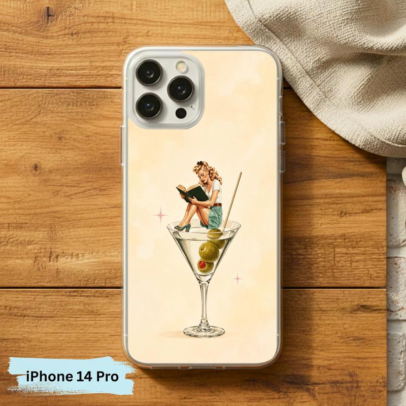 Retro Book Lover Art - Reading Girl Martini Aesthetic Phone Case IPhone