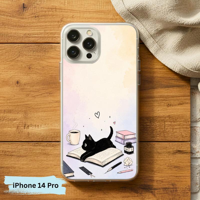 Whimsical Black Cat Reader - Cozy Book Lover Design Phone Case IPhone