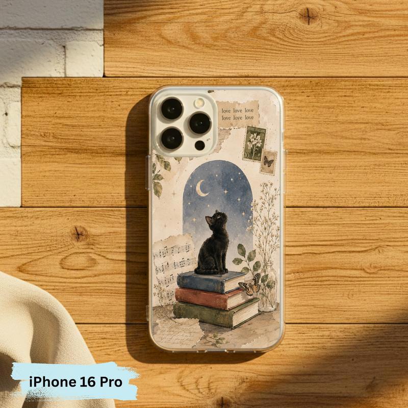 Black Cat Book Aesthetic - Vintage Moonlight Reader Phone Case IPhone
