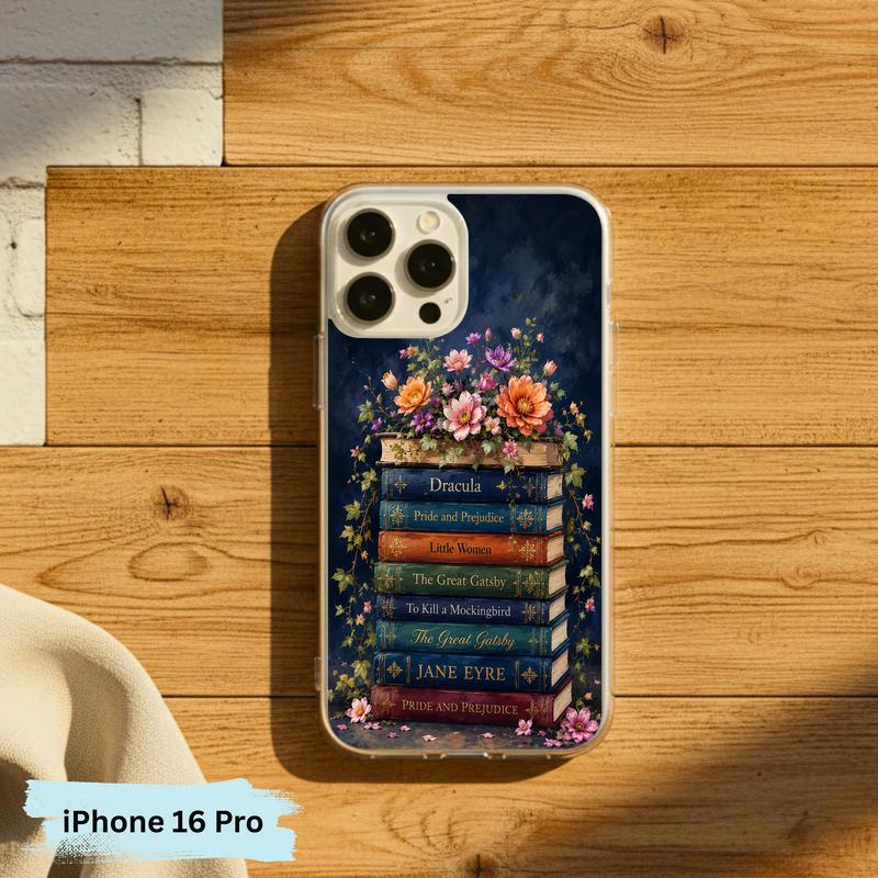 Classic Literature Floral Stack - Vintage Book Lover Aesthetic Phone Case IPhone