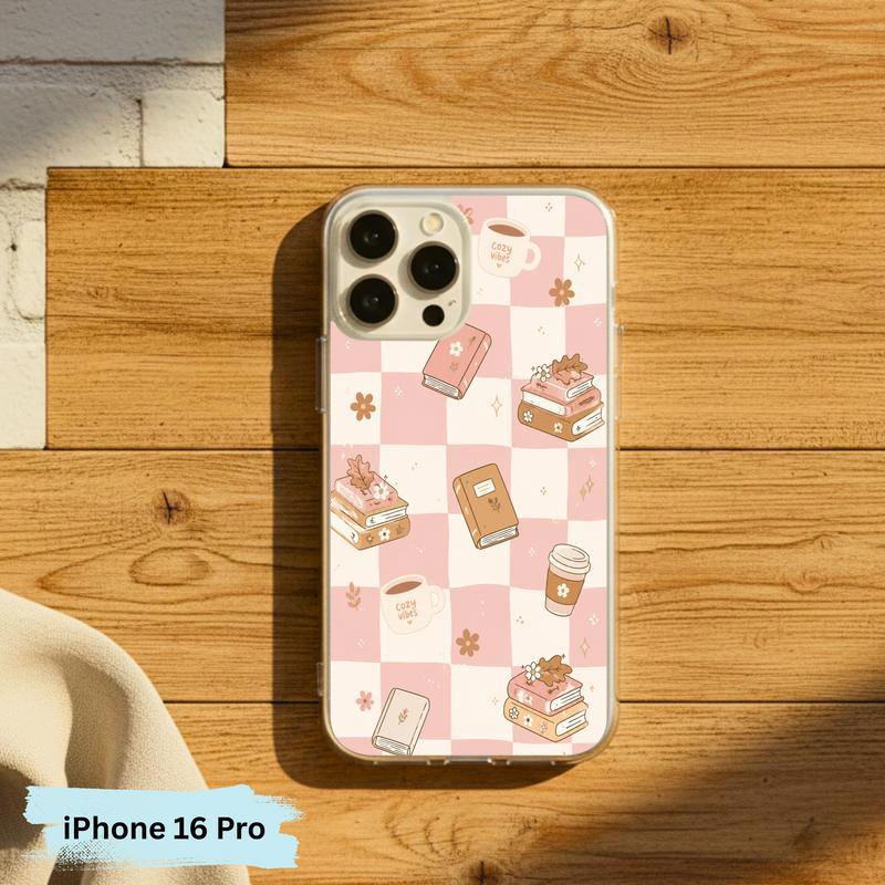 Cozy Book Lover Aesthetic - Pink Checkered Reading Vibes Phone Case IPhone