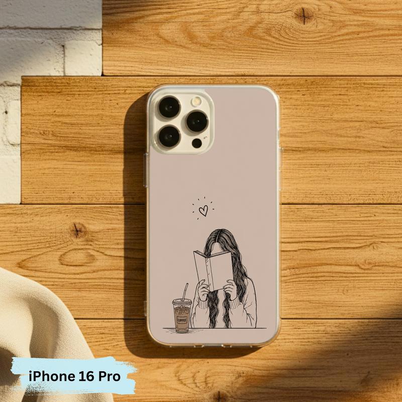 Minimal Girl Reading Art - Coffee And Books Aesthetic Phone Case IPhone Minimal Girl Reading Art - Coffee And Books Aesthetic Phone Case IPhone