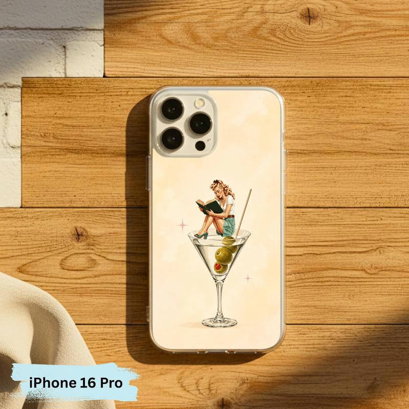 Retro Book Lover Art - Reading Girl Martini Aesthetic Phone Case IPhone