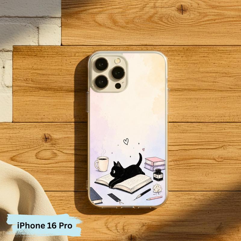Whimsical Black Cat Reader - Cozy Book Lover Design Phone Case IPhone