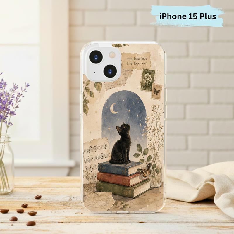 Black Cat Book Aesthetic - Vintage Moonlight Reader Phone Case IPhone