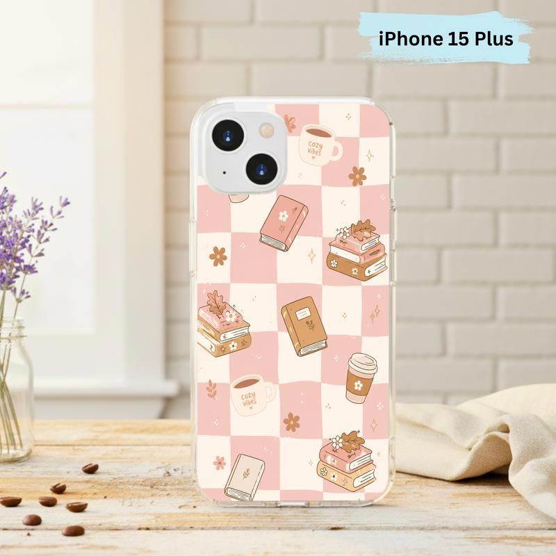 Cozy Book Lover Aesthetic - Pink Checkered Reading Vibes Phone Case IPhone