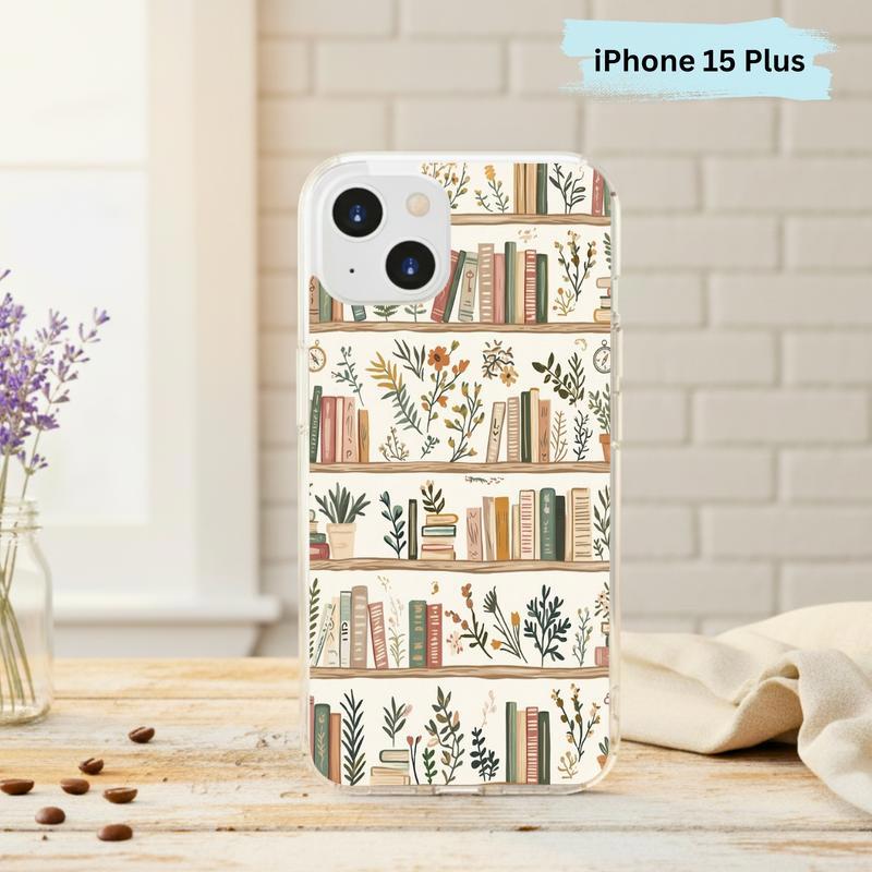 Cozy Reader Aesthetic - Floral Bookshelf Phone Case IPhone