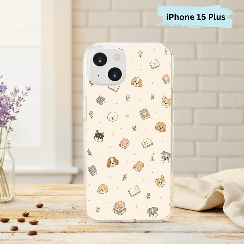 Kawaii Dog Books Pattern - Cute Reading Aesthetic Art Phone Case IPhone
