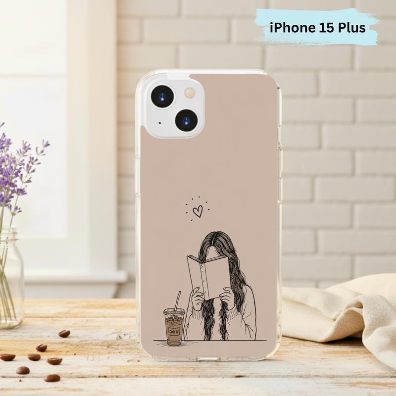 Minimal Girl Reading Art - Coffee And Books Aesthetic Phone Case IPhone Minimal Girl Reading Art - Coffee And Books Aesthetic Phone Case IPhone