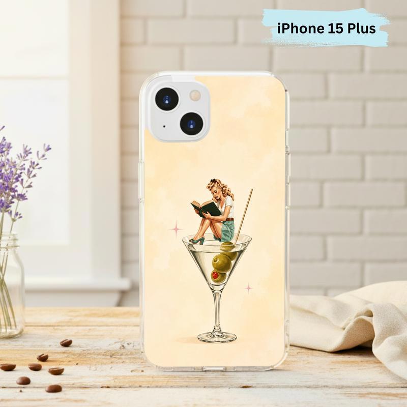Retro Book Lover Art - Reading Girl Martini Aesthetic Phone Case IPhone