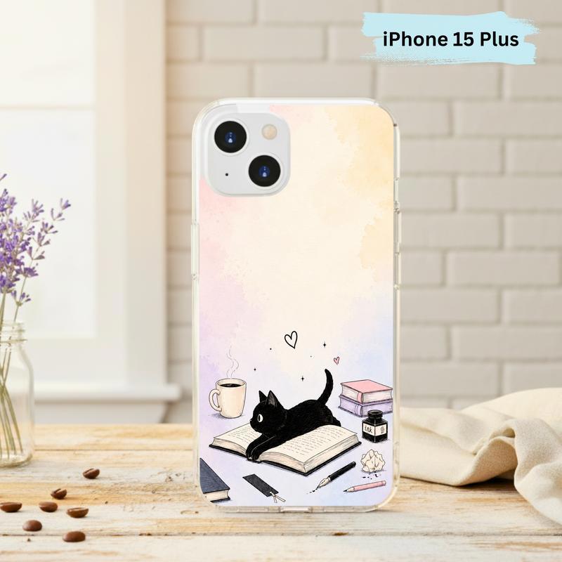 Whimsical Black Cat Reader - Cozy Book Lover Design Phone Case IPhone