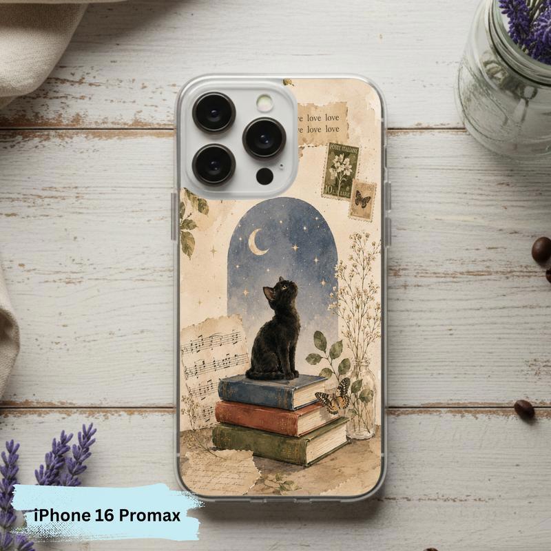 Black Cat Book Aesthetic - Vintage Moonlight Reader Phone Case IPhone