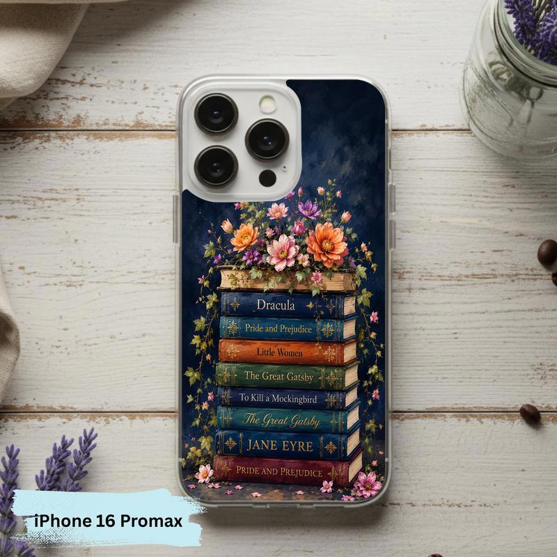 Classic Literature Floral Stack - Vintage Book Lover Aesthetic Phone Case IPhone