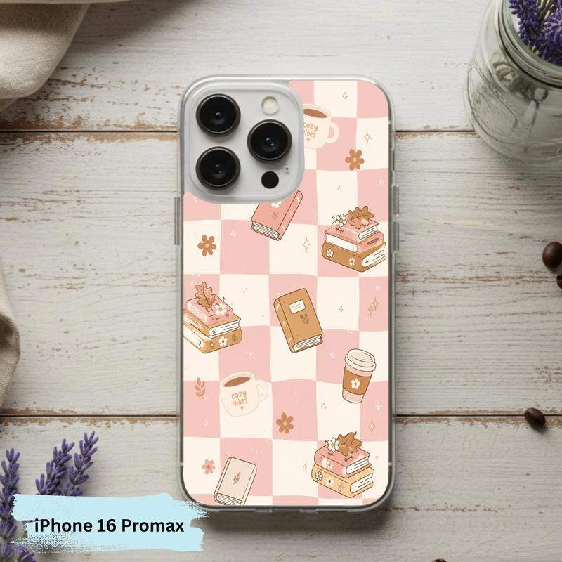 Cozy Book Lover Aesthetic - Pink Checkered Reading Vibes Phone Case IPhone