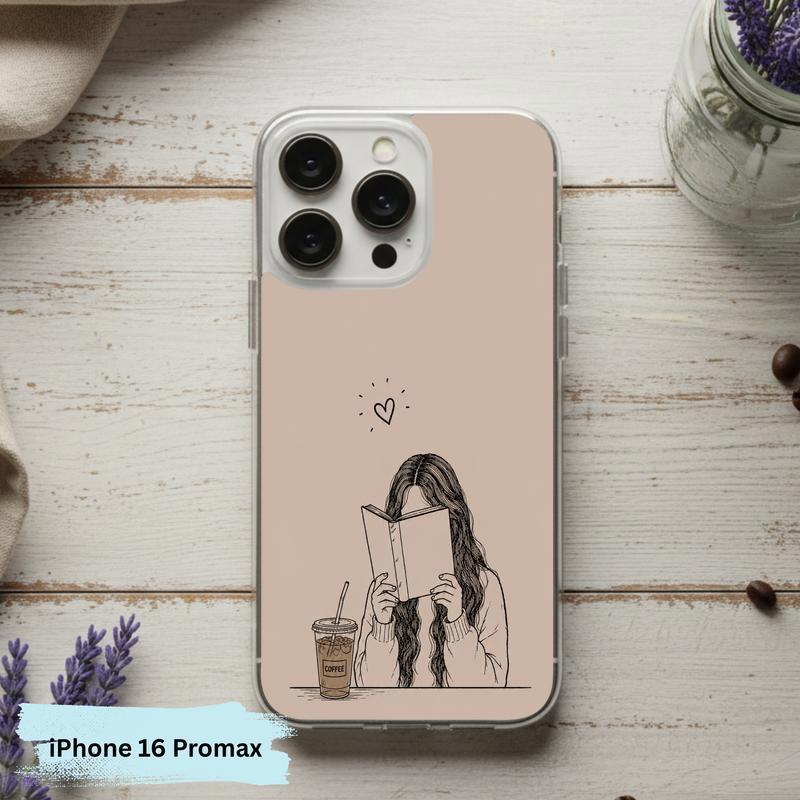 Minimal Girl Reading Art - Coffee And Books Aesthetic Phone Case IPhone Minimal Girl Reading Art - Coffee And Books Aesthetic Phone Case IPhone