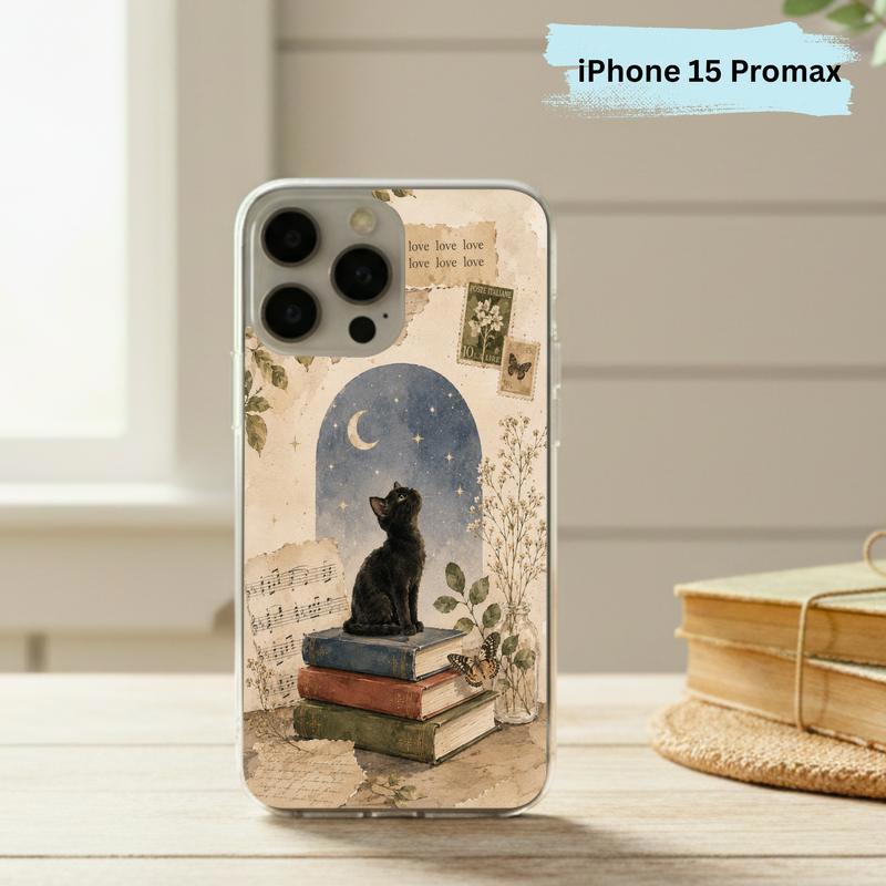 Black Cat Book Aesthetic - Vintage Moonlight Reader Phone Case IPhone