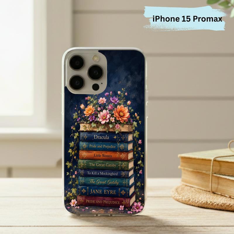 Classic Literature Floral Stack - Vintage Book Lover Aesthetic Phone Case IPhone