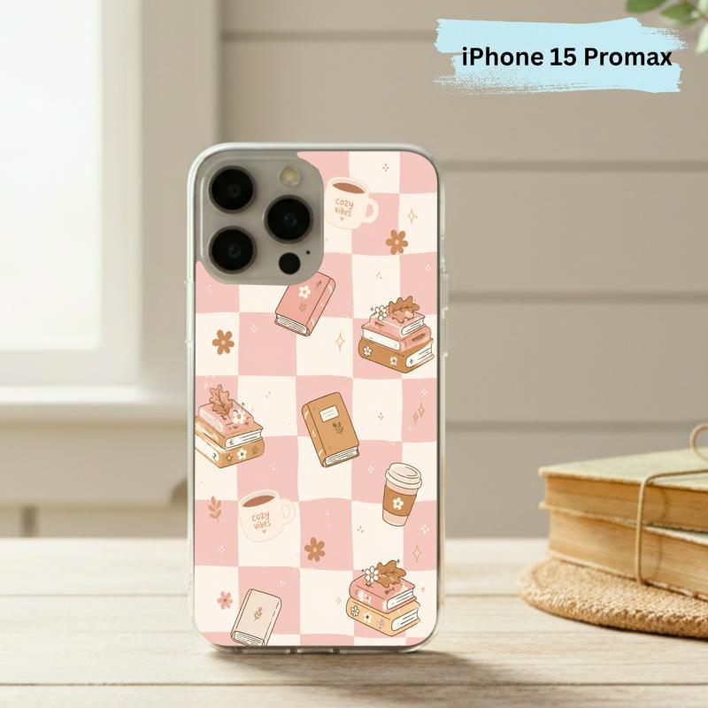 Cozy Book Lover Aesthetic - Pink Checkered Reading Vibes Phone Case IPhone