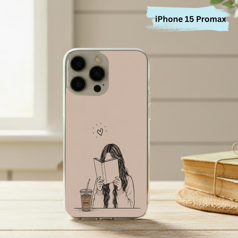 Minimal Girl Reading Art - Coffee And Books Aesthetic Phone Case IPhone Minimal Girl Reading Art - Coffee And Books Aesthetic Phone Case IPhone