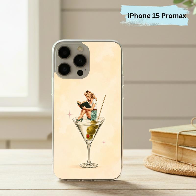 Retro Book Lover Art - Reading Girl Martini Aesthetic Phone Case IPhone