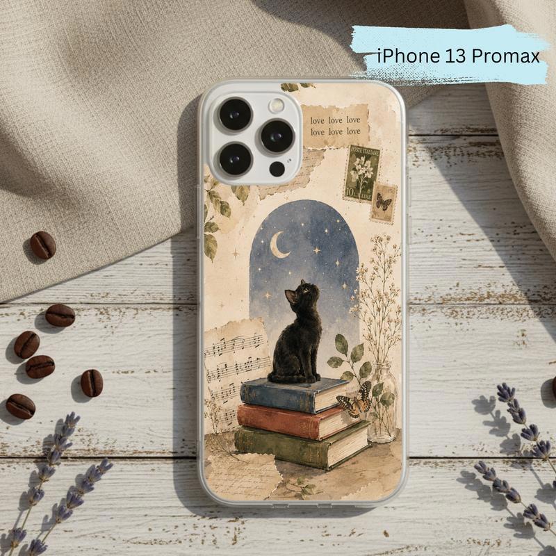 Black Cat Book Aesthetic - Vintage Moonlight Reader Phone Case IPhone