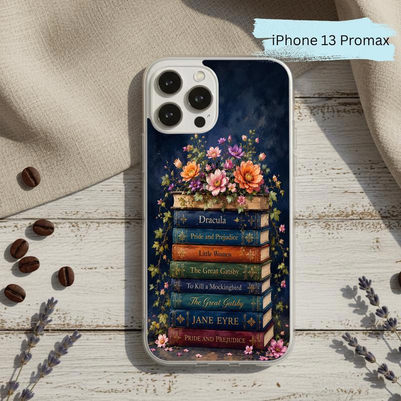 Classic Literature Floral Stack - Vintage Book Lover Aesthetic Phone Case IPhone