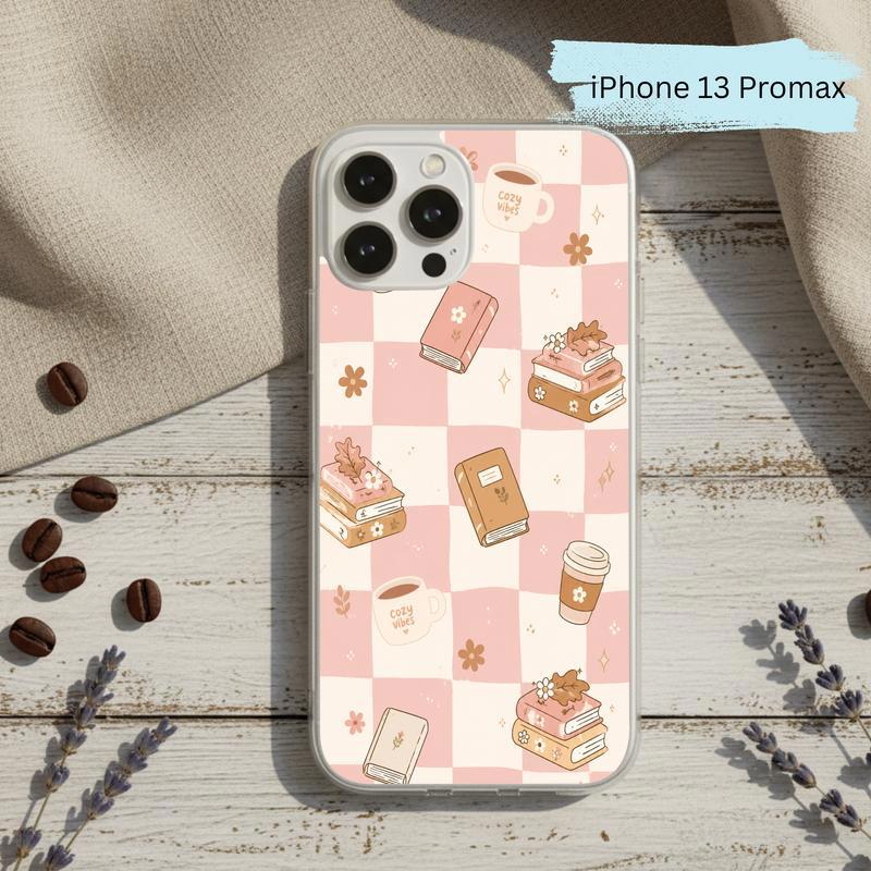 Cozy Book Lover Aesthetic - Pink Checkered Reading Vibes Phone Case IPhone