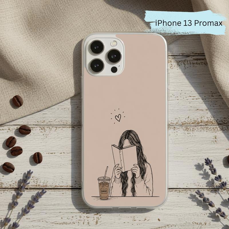 Minimal Girl Reading Art - Coffee And Books Aesthetic Phone Case IPhone Minimal Girl Reading Art - Coffee And Books Aesthetic Phone Case IPhone