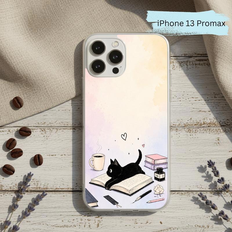 Whimsical Black Cat Reader - Cozy Book Lover Design Phone Case IPhone
