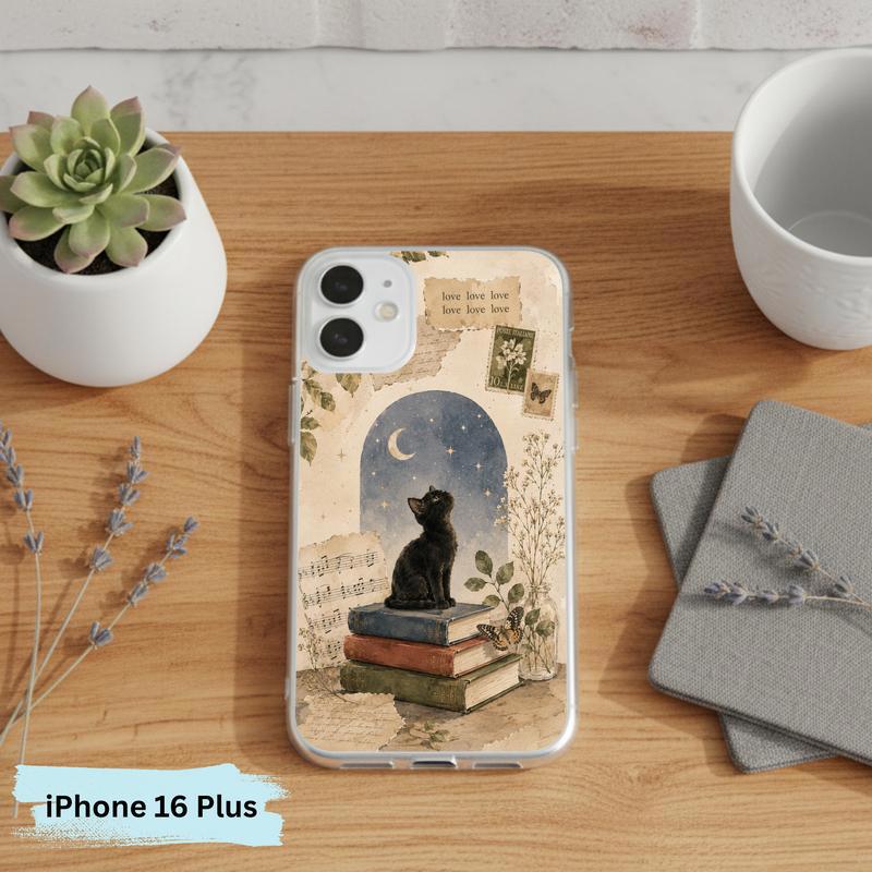 Black Cat Book Aesthetic - Vintage Moonlight Reader Phone Case IPhone