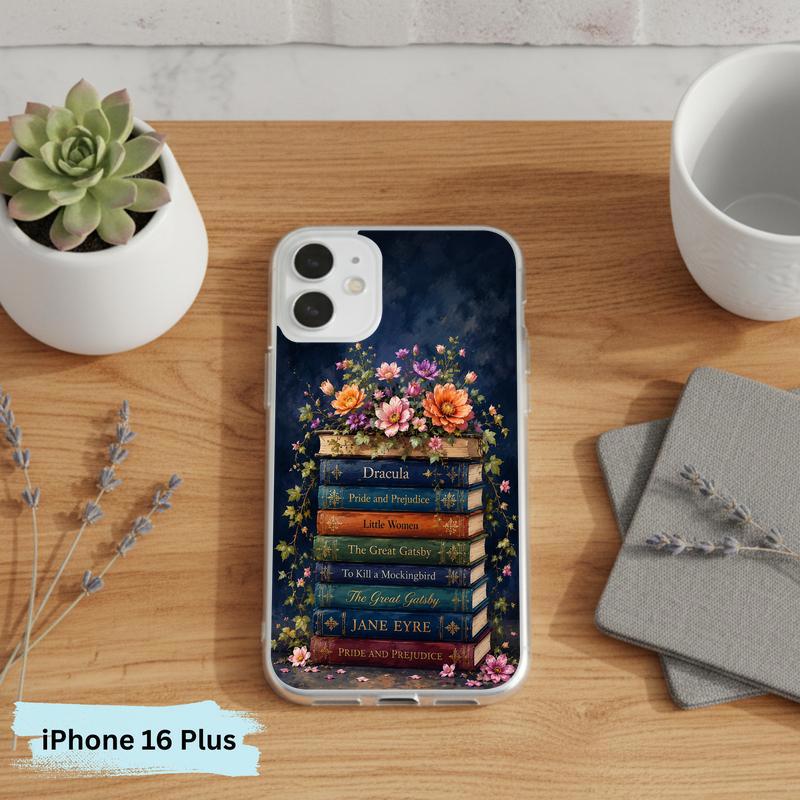 Classic Literature Floral Stack - Vintage Book Lover Aesthetic Phone Case IPhone