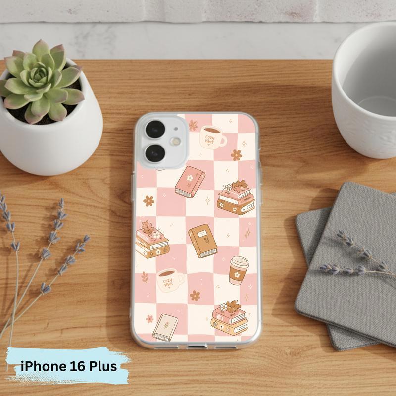 Cozy Book Lover Aesthetic - Pink Checkered Reading Vibes Phone Case IPhone