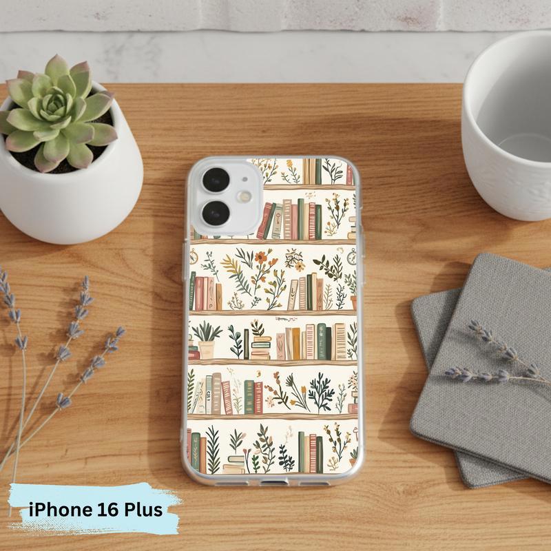 Cozy Reader Aesthetic - Floral Bookshelf Phone Case IPhone
