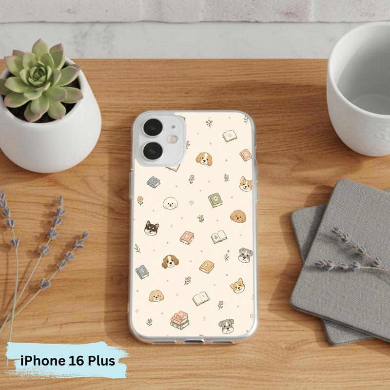 Kawaii Dog Books Pattern - Cute Reading Aesthetic Art Phone Case IPhone