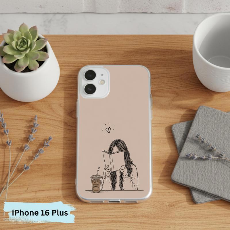 Minimal Girl Reading Art - Coffee And Books Aesthetic Phone Case IPhone Minimal Girl Reading Art - Coffee And Books Aesthetic Phone Case IPhone