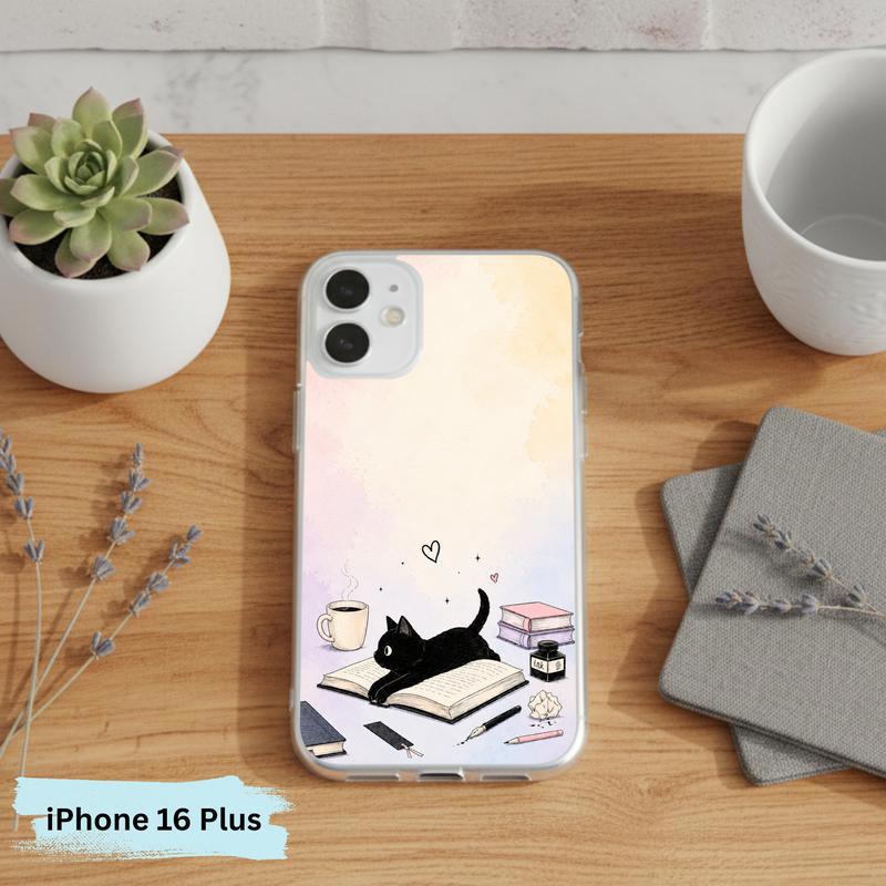 Whimsical Black Cat Reader - Cozy Book Lover Design Phone Case IPhone