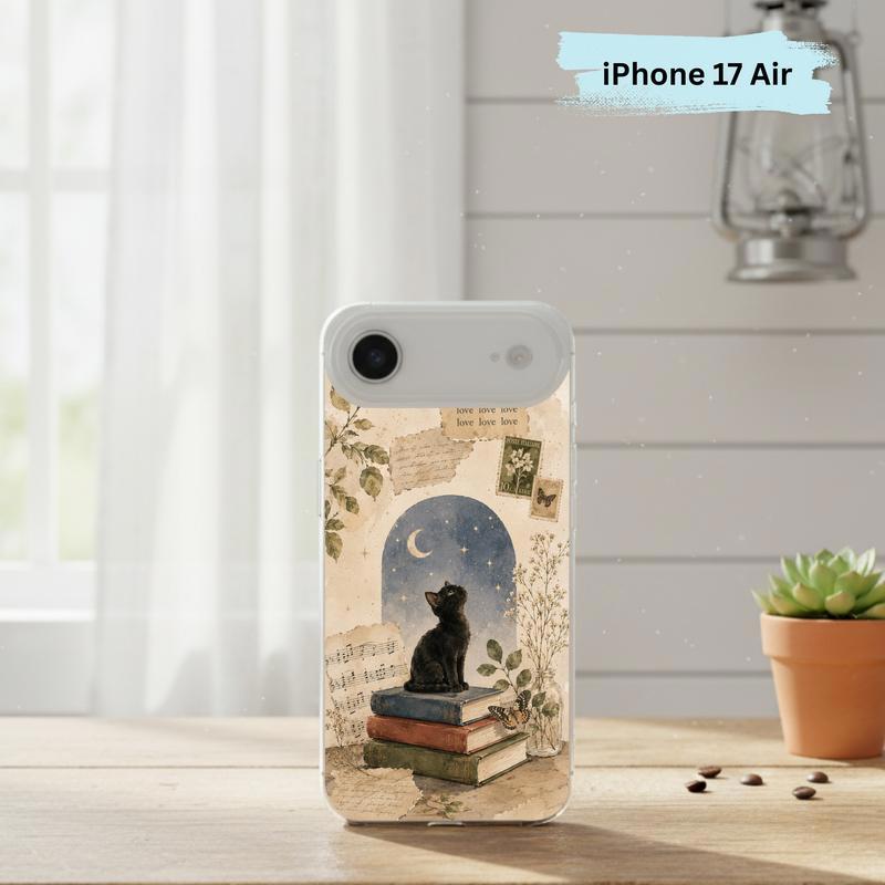 Black Cat Book Aesthetic - Vintage Moonlight Reader Phone Case IPhone