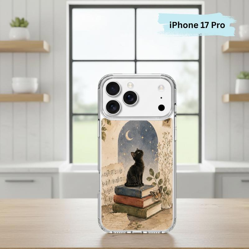 Black Cat Book Aesthetic - Vintage Moonlight Reader Phone Case IPhone