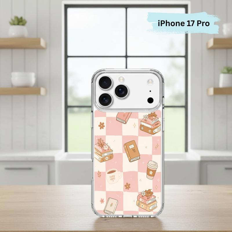 Cozy Book Lover Aesthetic - Pink Checkered Reading Vibes Phone Case IPhone