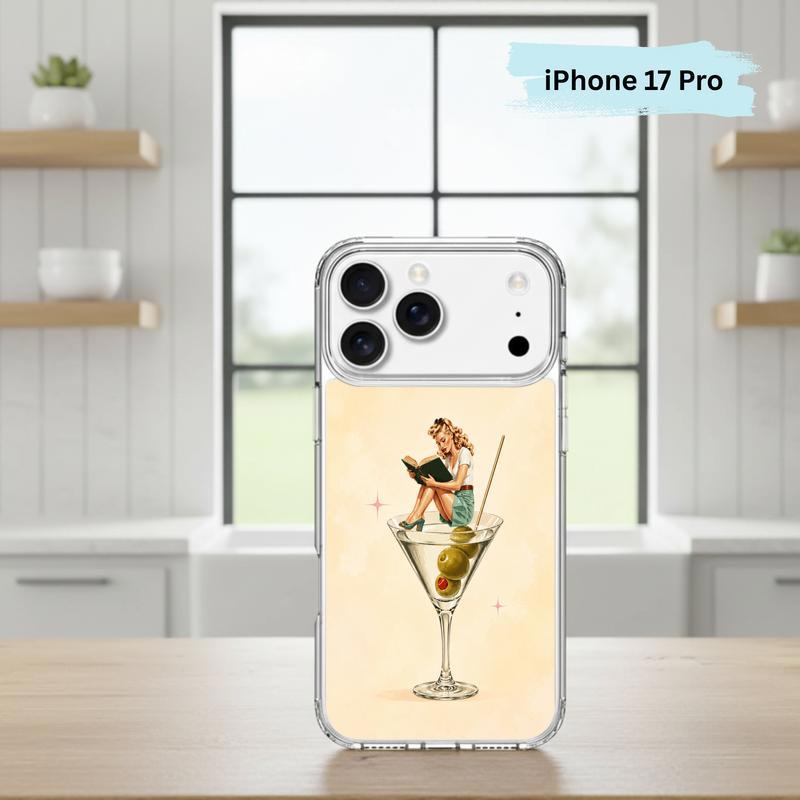 Retro Book Lover Art - Reading Girl Martini Aesthetic Phone Case IPhone