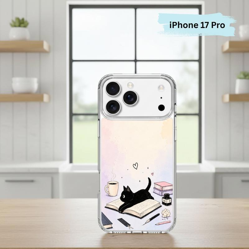 Whimsical Black Cat Reader - Cozy Book Lover Design Phone Case IPhone