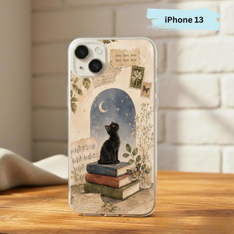 Black Cat Book Aesthetic - Vintage Moonlight Reader Phone Case IPhone