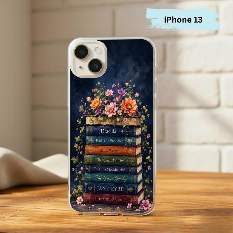 Classic Literature Floral Stack - Vintage Book Lover Aesthetic Phone Case IPhone