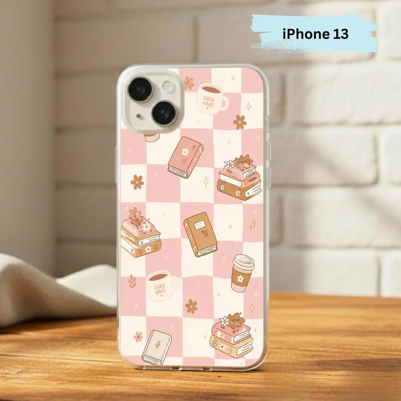 Cozy Book Lover Aesthetic - Pink Checkered Reading Vibes Phone Case IPhone